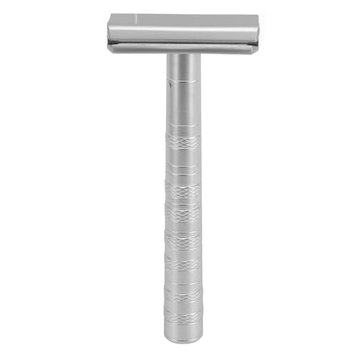 Dioche Long Handle Double Sided Safety Shaving Tool Washable Safety Beard Wet Shaving Kit for Men Premium Alloy Non Slip Design Ideal Men (Frosted Silver)