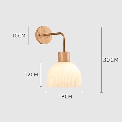 Lámpara de pared de madera para dormitorio y aplique de vidrio retro con rosca E27 5