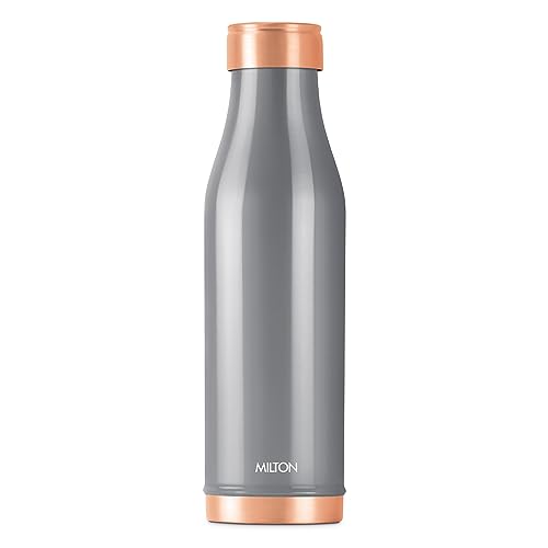 MILTON Copper Charge Water Bottle, 930 ml, Grey | Lacquer Coating, Curved Bottle | Diwali | Festive | Gifting | Yoga | Home | Kitchen | Vedic