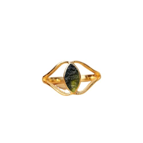 Authentic Moldavite Gemstone 14k Gold Plated Womens Engagement Wedding Anniversary Ring Handmade Moldavite Tektite Hypoallergic Gold Plating Ring Valentine Birthday Gift For Her