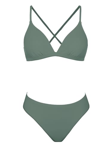 Image of CUPSHE Bikini Set for Women Two Piece Swimsuits V Neck Low Rise Crisscross Back Self Tie Spaghetti Straps