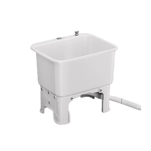 Askifozキッチンシンク 簡易流し台 モップ洗面台 屋外用 プラスチック 低い ガーデン流し台 蛇口なし 自立型 深型シンク ガーデン キャンプ 家庭 工場 組立簡単 持ち運び可能 (40×40×46.5cm + ワンタッチ排水口,ホワイト) [並行輸