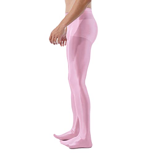 FEESHOW Mens Gay Underwear Glossy Pantyhose Bulge Pouch Tights Stockings High Waist Leggings Pants4