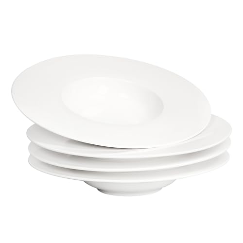 jinsongdafa Soup Bowls, Soup Plates with Rim, 230 ml Pasta Bowl Set of 4, White Shallow Bowl Plates, Porcelain Bowls with Rimmed, Best Choice for Gourmets, high-end Restaurants and Chefs, 24.3CM