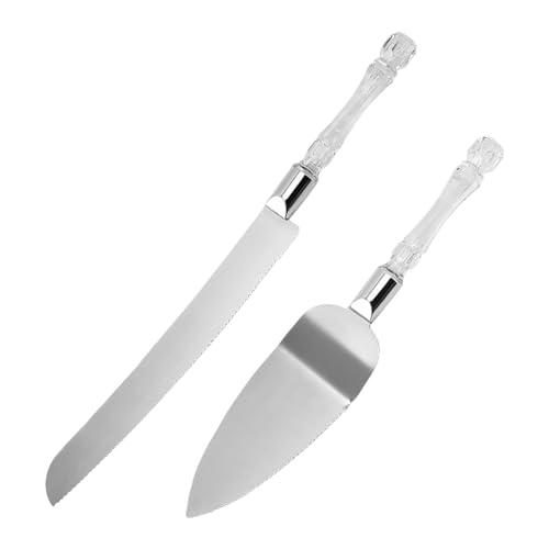 UUYYEO 2 Pcs Stainless Steel Cake Cutter Set Wedding Cake Knife and Server Set Pie Pastry Server Large Cake Serving Spatula Birthday Cake Cutting Utensils with Faux Crystal Handle