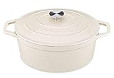vancasso Cacerola Hierro Fundido, 6L 30 cm Horno Holandés Cacerola de Hierro Fundido Ovaladas con Tapa para Cocina Estofado, Paella, Ollas de Gran Capacidad - Creme Blanco