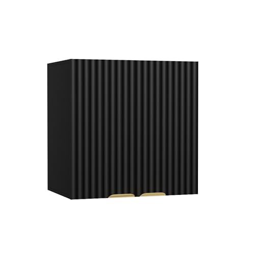 Image of ChooChoo Bathroom Wall Cabinet, Kitchen Storage Cupboard Cabinet with 2 Doors, Fluted Laundry Room Cabinet for Bathroom, Kitchen, Garage, Black