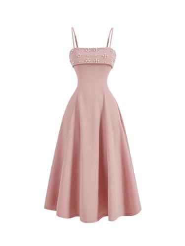 Floerns Girl's Pearl Beaded Spaghetti Strap Flowy Fit and Flare Princess Cami Dress