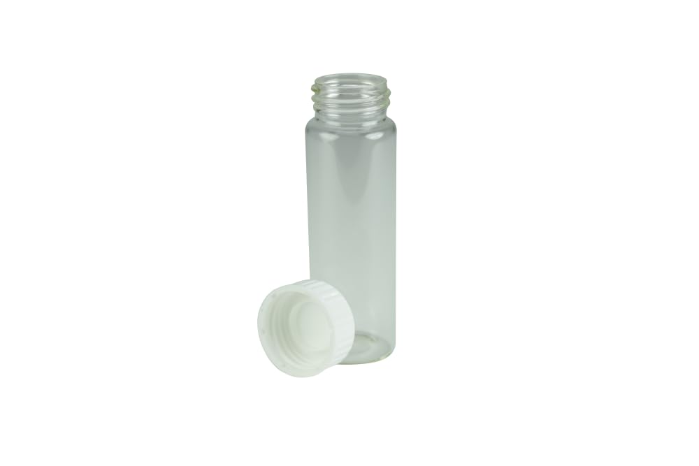 neoLab Frascos roscados de cristal con tapa, transparente, 90 mm de altura, 30 mm de diámetro, capacidad de 50 ml, DIN 25, 100 unidades