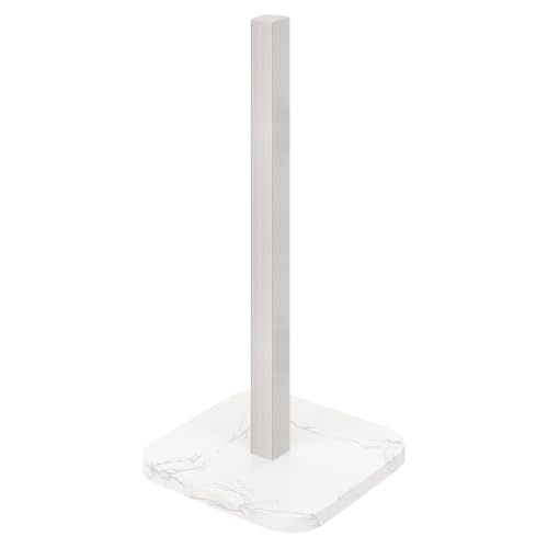 NearMoon Standing Paper Towel Holder, Stainless Steel Square Paper Towel Tissue Holder with Marble Base for Bathroom Kitchen Countertop, Standard or Jumbo-Sized Roll Paper (Brushed Nickel)