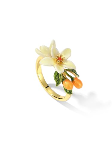 Orange Blossom Flower Kumquat Enamel Adjustable Ring Handmade Jewelry Gift Juicy Grape Mothers' Day2