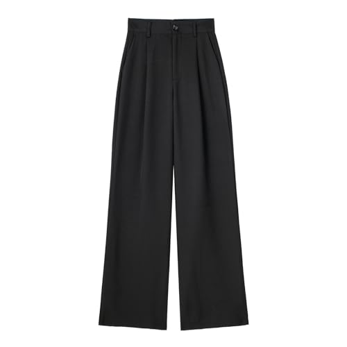 Pantalón Bootcut Mujer Sastre - Pantalón sastre de corte suelto con dos bolsillos Pant Cintura elástica Pantalones Color Sólido Pants Chic Y Elegant Pant Stretch Pantalones, Negro , XS