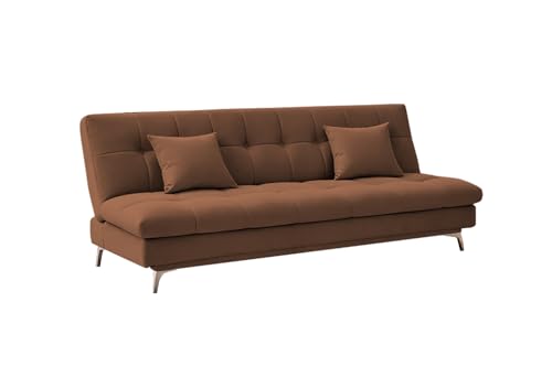 Image of Krancy Solid Wood 3 + 2 Seater Sofa Cum Bed with 2 Cushions | Convertible Wooden Couch for Living Room, Home & Office | Modern Designer Furniture | 3 Years Warranty | Brown