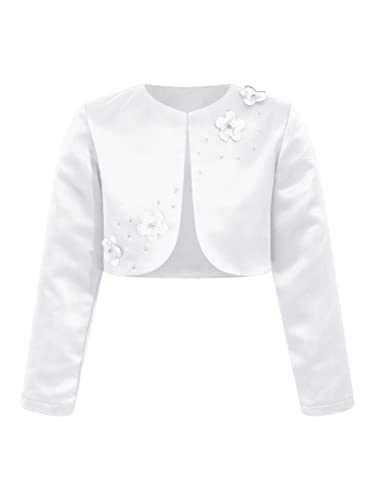Girl's Long Sleeve Satin Bolero Short Jacket Shrug Open Front Cardigan Flower Girl Dress Cover up
