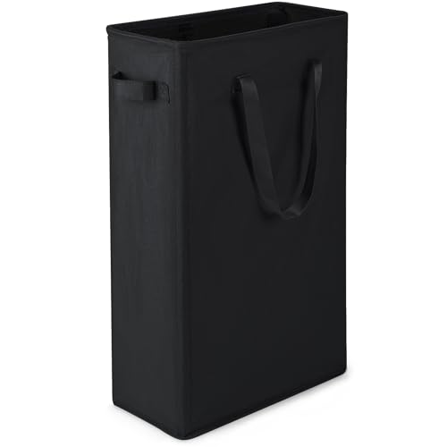 Virklyee Slim Wäschekorb Faltbarer Wäschekorb mit Griffen für Waschküche, Schlafzimmer, Badezimmer, 39x19x61CM, 45L (Schwarz)