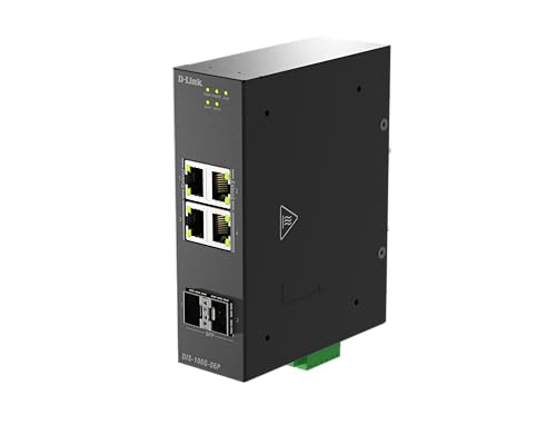 D-Link DIS-100G-06 6-Port Gigabit Industrial Unmanaged Switch, 4 x RJ45 + 2 x SFP Ports, IP40 Metal Casing, Wide -40~75°C Temperature Range, Dual Power Input, Fanless Design, DIN Rail Mount