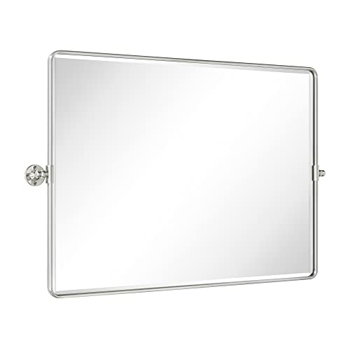 Image of TEHOME Pivot Mirror Brushed Nickel Tilt Bathroom Vanity Mirror Brushed Nickel Metal Framed Rectangle Horizontal Tilting Beveled Vanity Mirrors, Overall 44.12 x 30 inches (Mirrror 40 x 30 inches)