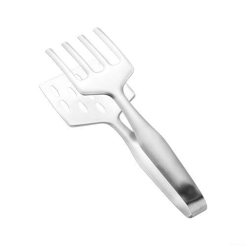 27 cm Stainless Steel Tongs with Integrated Spatula for Safe Food Handling for - for Ideal for Fish Fillets, Steak, Grilling, Frying, Buffet Serving and Kitchen Use(B)