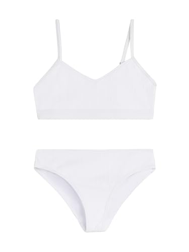 Kanu Surf Girls' Willow V-Neck Bikini Beach Sport 2-Piece Swimsuits, Ruched Solid White