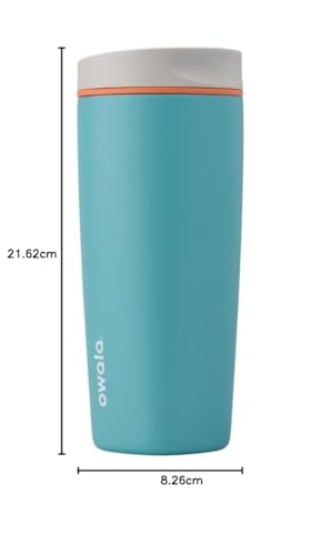 Image of Owala SmoothSip Slider Insulated Stainless Steel Coffee Tumbler, Reusable Iced Coffee Cup, Hot Coffee Travel Mug, BPA Free 20 oz, Grey /Blue (Beachy Breeze)