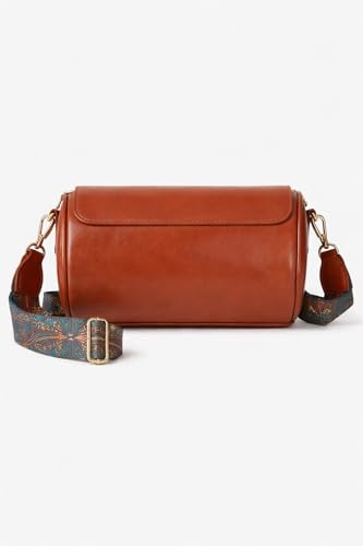 Image of Vintage Leather Crossbody Sling Bag with Decorative Patterned Strap for Daily Use, Travel & Shopping, Phone Purse with Adjustable Strap - Lightweight Casual Trendy Bag for Ladies & Girls