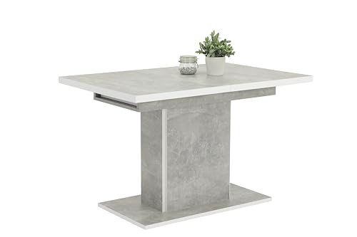 Hela Tische, Säulenesstisch Esstisch Alice, Holzwerkstoff melaminbeschichtet, Dekor Betonoptik, ausziehbar 120-160x80x76 cm