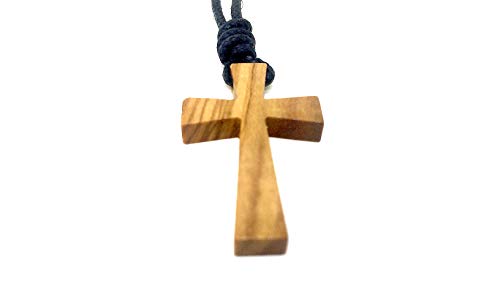 Preisvergleich Produktbild Halskette aus echten Olivenholz mit Kreuz Anhänger 36mm Band geflochten längenverstellbar handgemacht auf Mallorca