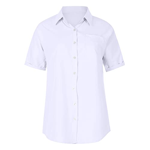 Blusa feminina com gola V, verão, outono, manga curta, 2023, com botões, blusa básica para mulheres,