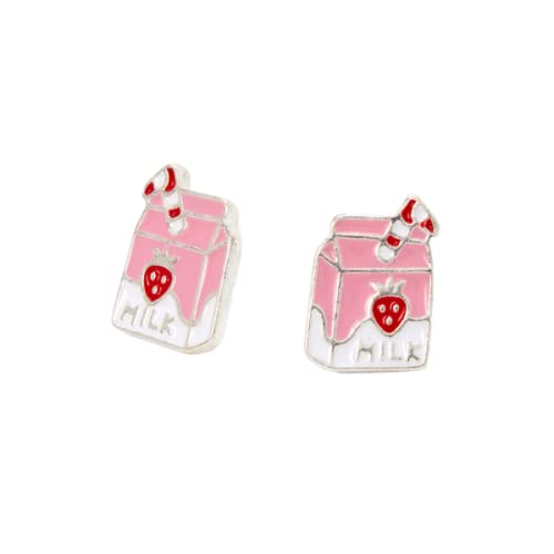 Claire s Silver Strawberry Milk Carton Stud Earrings - Pink