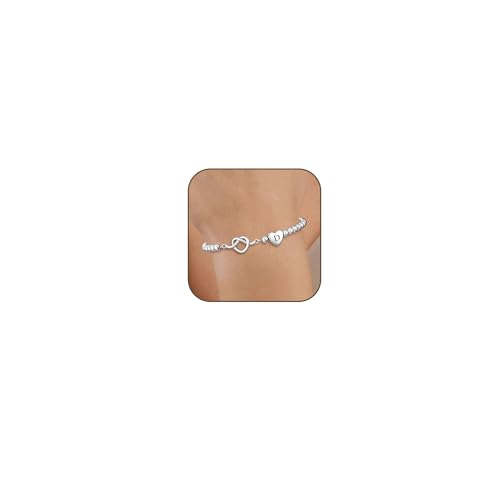 Image of KLIFOWDY Initial Bracelet for Women Girls S925 Sterling Silver Letter A-Z Knot Heart Bead Bracelet Jewellery Birthday Gifts for Women Girls Daughter Sister Friends Mum (D)