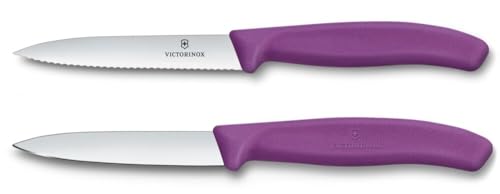 Victorinox Swiss Classic, Juego de cuchillos para tomate y pelar, 2 piezas, Hoja extra afilada, Mango de plástico, Acero inoxidable, Swiss Made, Violeta