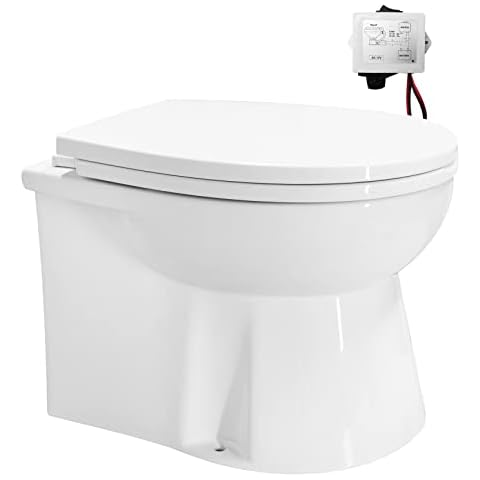 HOCANFLO Electric Marine Toilet, Boat Toilet, RV Toilet,Compact Design Bowl, Heavy-Duty Built-In 12V Macerator Pump with On-Off Flush Control Switch,Quiet Soft-Close Lid Cover