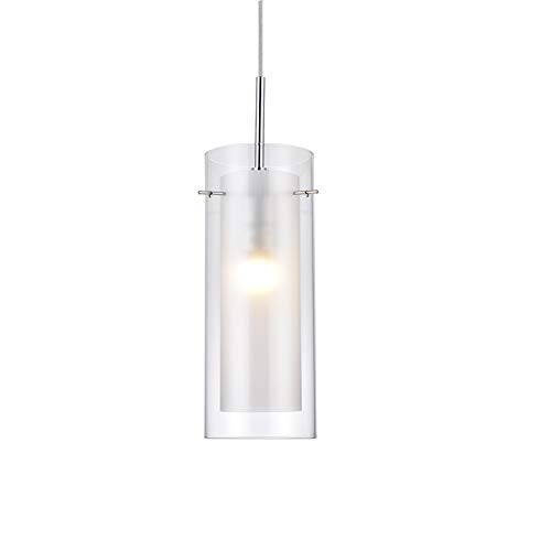 Mondaufie 2 Pack Glass Pendant Lights,Cylinder Bar Pendant Lighting,Clear And Frost Glass Hanging Pendant Light Fixtures,Dining Room Bathroom Kitchen Island Chrome Finish #TOP3