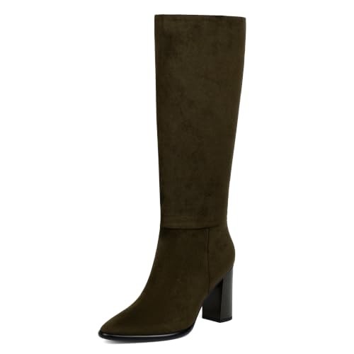 Image of Easyfox Knee High Boots for Women Pointed Toe Chunky Heel Tall Boots