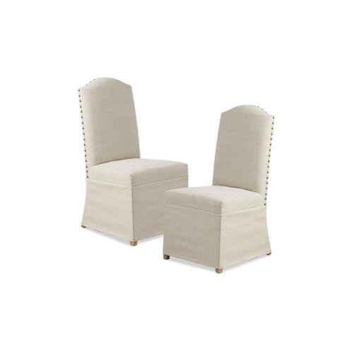 Starlight Canyon Home Beige Armless Upholstered Dining Chairs with Slipcovers Set of 2, Solid Wood Frame Accent Chairs with Nailhead Trim