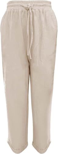 Women's High Waist Elastic Waist Lounge Pant Solid Color Cotton Linen Casual Pant Lightweight Thin Beach Trousers3