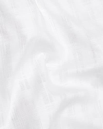 Image of FRENCH CROWN Men's White Linen Regular Fit Textured Full Sleeves Casual Shirt