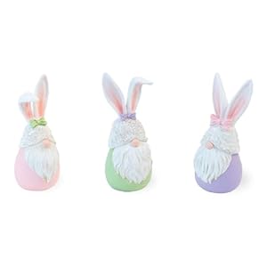 Boston International Bunny Gnomes Pastel 5 x 2 Resin Stone Easter Collectible Figurines Set of 3