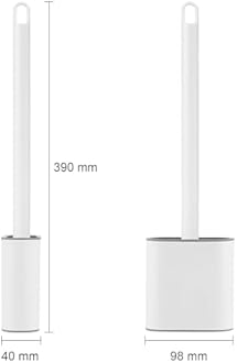 Ibergrif M34151-3 Toilet Brushes & Holders, Deep Cleaner Silicone Toilet Brush, Flat Toilet Brush with Long Handle, Quick Drying Loo Brush and Holder for Bathroom, Base Flooring Wall Mounted, White