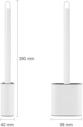 Ibergrif M34151-3 Toilet Brushes & Holders, Deep Cleaner Silicone Toilet Brush, Flat Toilet Brush with Long Handle, Quick Drying Loo Brush and Holder for Bathroom, Base Flooring/Wall Mounted, White