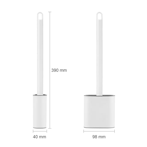 Ibergrif M34151-3 Toilet Brushes & Holders, Deep Cleaner Silicone Toilet Brush, Flat Toilet Brush with Long Handle, Quick Drying Loo Brush and Holder for Bathroom, Base Flooring/Wall Mounted, White