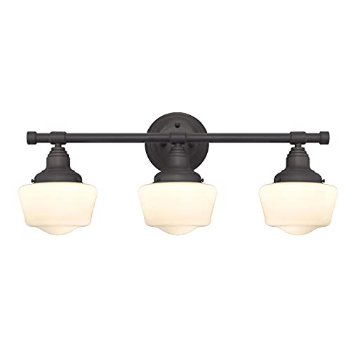 Laborate Lighting, Schoolhouse Style, Three-Light Indoor Wall Fixture with Oil Rubbed Bronze Finish and White Opal Glass