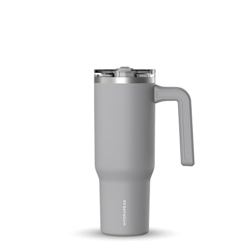 Hydrapeak Voyager 32oz Insulated Tumbler with Handle & 2-in-1 Lid, Leak-Proof Stainless-Steel Travel Tumbler, Cupholder Friendly Reusable Water Bottle Built for Work, Gym, or Class Commute (Grey)