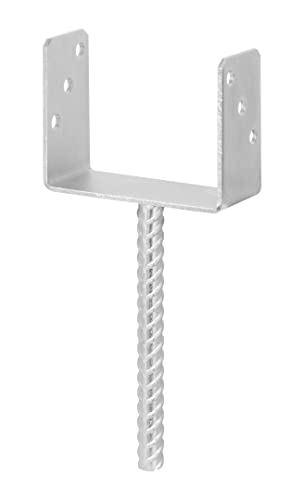 ADGO Poteau de maçonnerie fixe fixation béton, base de maçonnerie, ancrage avec barre, barre nervurée, barre en U en acier galvanisé argenté (150 mm)