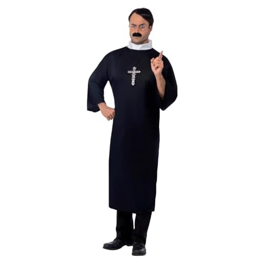 Smiffys Disfraz de cura, negro, con túnica larga y cuello
