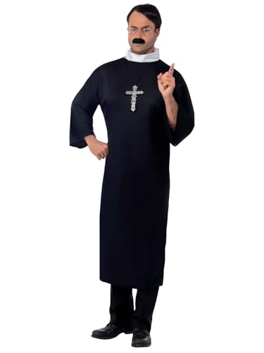 Smiffys Costume de prêtre, noir, avec longue soutane et col Halloween