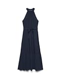 Vero Moda S/L Long Halterneck Dress Wvn Vmeasy Joy-Vestido Largo con Cuello Redondo, Azul Marino, M Mujeres