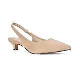 Women's Low Kitten Heel Shoes Ladies Nude Faux Suede Slingback Point Toe Party Evening Wedding Pumps Size 6