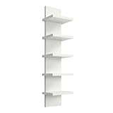 YEXEXINM 5 Tier Wall Shelf Unit - Narrow Smooth Laminate Finish - Vertical Column Wall Decor Mount Floating Storage Home Decor Organizer Tall Tower Utility Shelf for Bedrooms, Living Rooms(White)