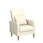 COLAMY Mid-Century Modern Upholstered Accent Chair with Back Pillow & Solid Wood Legs, Fabric Cozy Armchair for Living Room, Bedroom, Reading Nook, Apartment & Small Spaces, Beige - Image 4